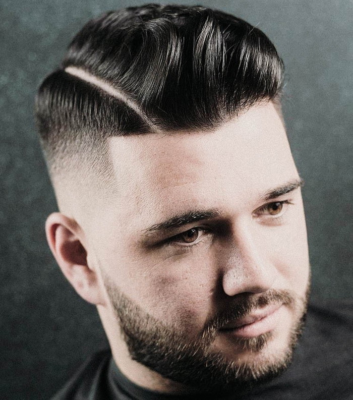 Image of Skin fade + quiff haircut for oblong face shape men