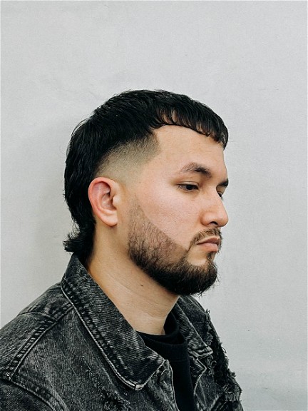 Burst Fade Mullet with Baby Bangs