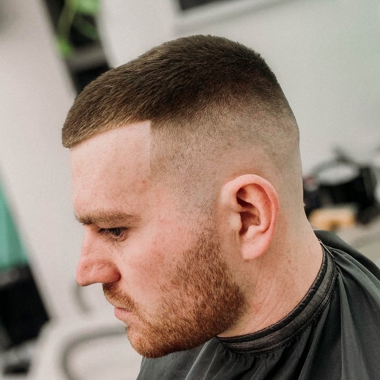Buzz Cut with Fade and Lines on Dark Hair - The Latest Hairstyles for Men  and Women (2020) - Hairstyleology
